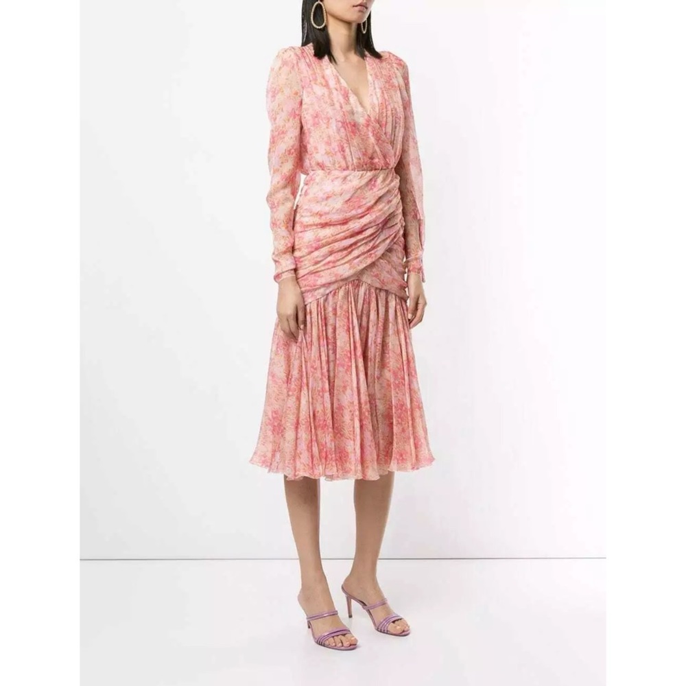 GiAMBATTiSTA VALLi Floral Silk Ruched Dress 38/2 - Picture 10 of 13
